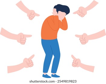 Illustration of a man being bullied by being pointed at.