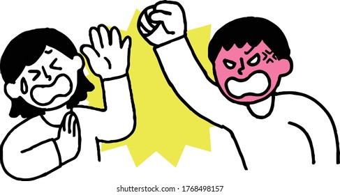 Illustration of a man being hit and a woman being violent