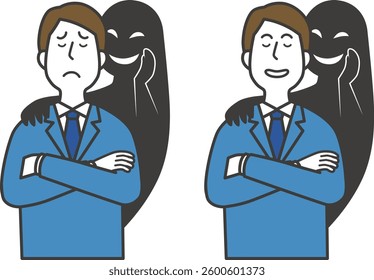 Illustration of a man being whispered to by an evil mind