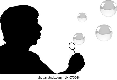 ilustración con burbujas de jabón soplando hombre