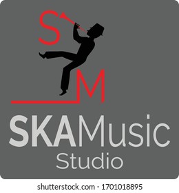 Illustration of Man blowing a Trumpet, Stock Vector Icon. Letter S and M Logo
