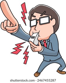 Illustration of a man blowing a whistle to warn