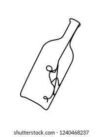 Illustration of a man in a bottle. Vector. The little man is trying to get out of the bottle. The fight against alcohol. Anonymous alcoholics club. New life. Metaphor. Contour picture. At the bottom. svg