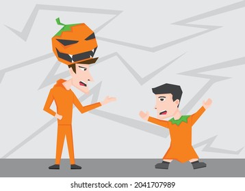 An illustration of man and boy wearing Halloween costume