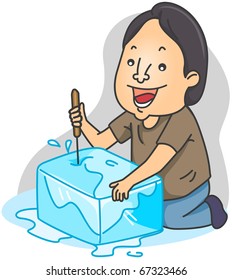 Illustration Of A Man Breaking A Block Of Ice