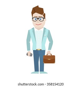 Illustration of a man with briefcase for web, mobile app, logo, infographics, game interface, ui, graphic design, GUI asset