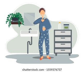 Illustration of a man brushing his teeth