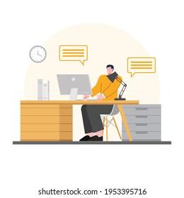 Illustration Of A Man Building A Statistical Data With A Ven Diagram And Graph Table
