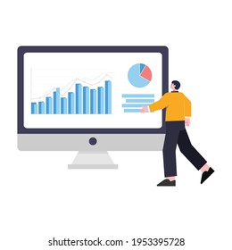 Illustration Of A Man Building A Statistical Data With A Ven Diagram And Graph Table
