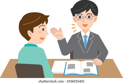 Illustration of a man in a business suit explaining to a man who came to consult