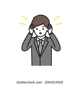 Illustration of a man and a businessman in a suit suffering from tinnitus and headaches