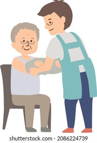 Illustration of a man caring for an elderly man