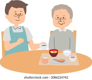 Illustration of a man caring for an elderly man