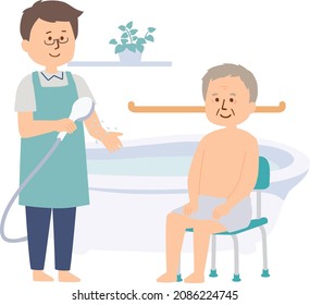 Ilustración de un hombre que cuida a un anciano