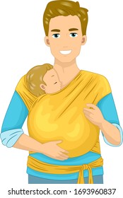 Illustration of a Man Carrying a Baby in a Wrap
