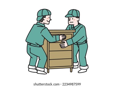 Illustration of a man carrying furniture (color)