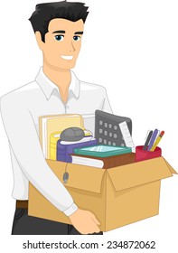 Illustration of a Man Carrying a Heavy Box Filled With Office Supplies