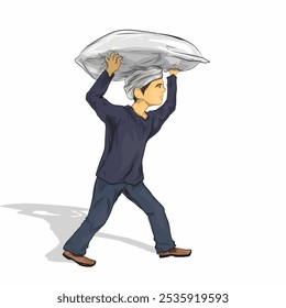 illustration of a man carrying a sack of rice