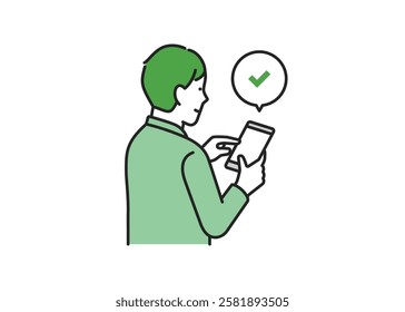 Illustration of a man in casual clothes checking his smartphone