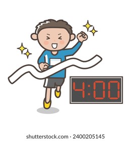 Illustration of a man celebrating with a fist pump after achieving sub-4 in a marathon