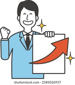 Illustration of a man celebrating with a rising arrow