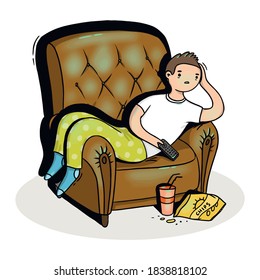 Illustration of a man in a chair in front of the TV