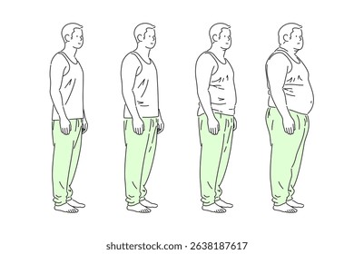 illustration of a man changing from a thin body to a fat body