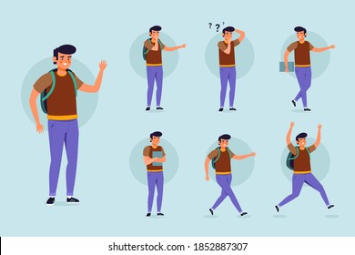 Ilustración de la colección Carácter de hombre en diferentes postas y expresiones 