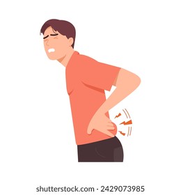 Illustration of a man character having waist or back pain. Problems with lumbar. Flat design