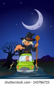 Illustration of a man chased by an old witch