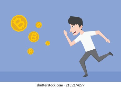 An illustration of a man chasing some gold coin