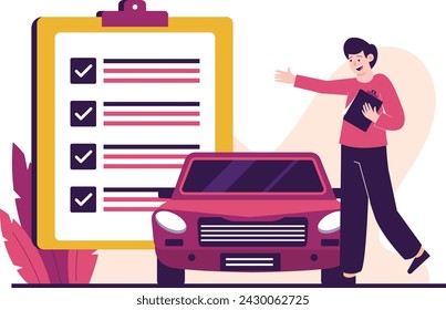 Ilustración de la lista de servicio del coche de la comprobación del hombre