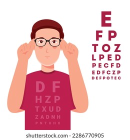 Illustration of man checking eyesight