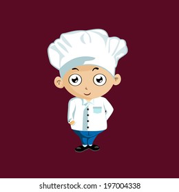 Illustration of a man chef in white uniform on a red background.