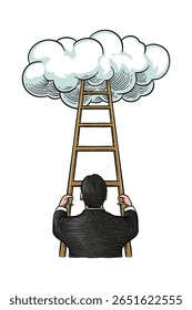 ilustração de um homem subindo uma escada para as nuvens