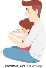 Illustration of a Man Clipping Fingernail of a Kid Boy Using Nail Cutter