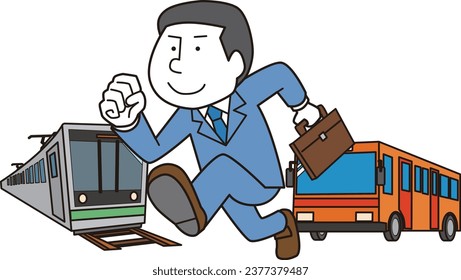 Illustration of a man commuting by train or bus