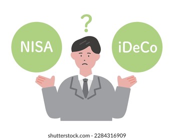 Illustration of a man comparing NISA and iDeCo