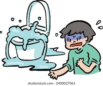 Illustration of a man confused by overflowing toilet water
