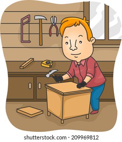 Illustration Man Constructing Table On His Stock Vector (Royalty Free ...