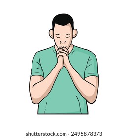 Ilustración de un hombre contemplando y rezando