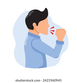 illustration of a man coughing, flat style illustration