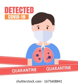 Illustration of a man with covid-19 on white background