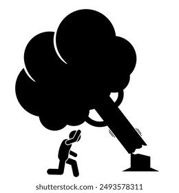 illustration of a man crushed by a falling tree
