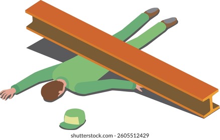 Illustration of a man crushed under steel