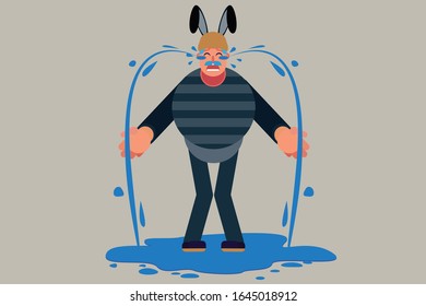 An illustration of a man crying like a child until the flood. A vector of Easter character, this illustration can use as a sticker also.