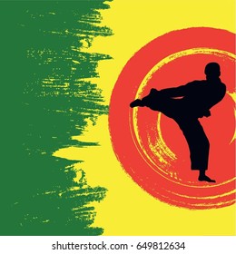 Illustration of a man demonstrating karate.  