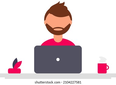 illustration of man as designer working with his laptop in the office. Vector illustrations