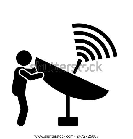 illustration of a man directing a transmitter, looking for a signal from the transmitter