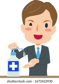 Illustration of a man disinfecting hands #02